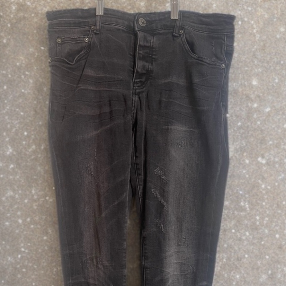 Valabasas Jeans SZ 34 Mens Black Skinny Distressed Button Fly Stretch Streetwear